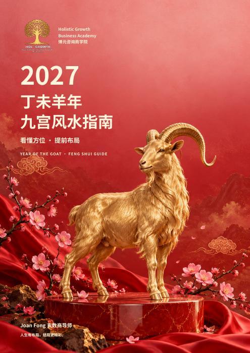 2027 丁未羊年九宫风水指南,粉红朱红金羊封面